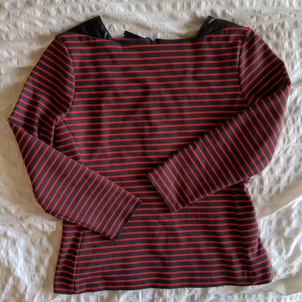 Halogen Striped Shirt w/Leather Shoulders